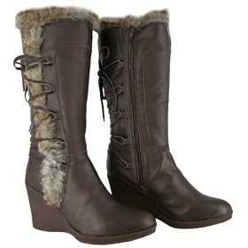 BEARPAW Seri Womens Boots Shoes Wedge Heel Fur Winter Snow Brown