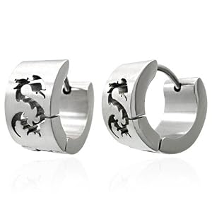 The Stainless Steel Jewellery Shop - Stainless Steel 7mm wide hoop earrings with dragon cut - Hinged