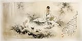 IMAGE OF Chinese Sumi Art Brush Painting - Old Man Having Tea with Young Boy - Watercolor Ink on Rice Paper