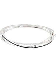 Sterling Silver Black Spinel and Diamond Bangle Bracelet -- LIFETIME WARRANTY