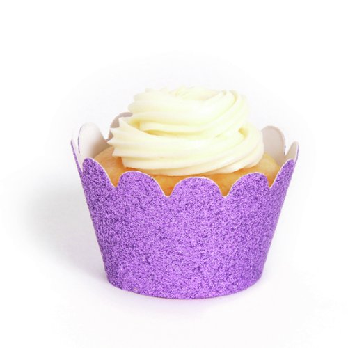 Dress My Cupcake Mini Lavender Reusable Glitter Cupcake Wrappers, Set of 18 - Purple Baking Cups, Boxes, Wedding Cupcakes