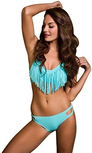 Babyhclub Sexy Tassel Padded Bandeau Fringe Bikini Set Swimwear Swimsuit