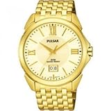 Pulsar mens en acier inoxydable ton or Date 5ATM robe montre PQ5050