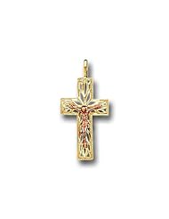 14K Solid Yellow Pink Gold Cross Crucifix Charm Pendant