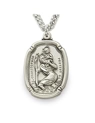 Sterling Silver Shield Engraved St. Christopher Medal Catholic Jewelry Popular Saint Patron Saint St. Medal Catholic w/Chain 24" Length
