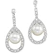 14K White Gold Cultured Pearl and Diamond Earrings