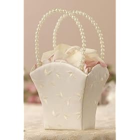 Floral Embroidery Flower Girl Basket - Ivory color