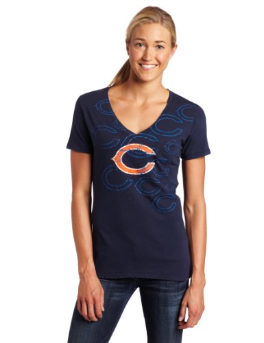 NFL Women's Chicago Bears D.L. Deep V Short Sleeve Deep V-Neck Boyfriend Tee (Dark Navy, Medium)