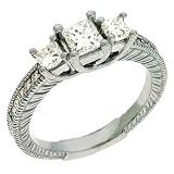 14k White 3 Stone 1 Ct Diamond Engagement Ring - Size 7.0