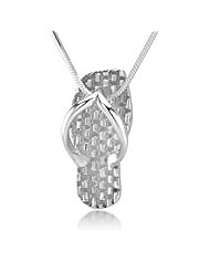 925 Sterling Silver Detailed Weaving Flip-Flop Slipper Shoe Pendant with Sterling Silver Necklace Chain 18, Fashion Jewelry for Women and Teens - Nickel Free