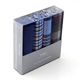 WHOLESALE LOT MENS Designer Fashion Gift 4 Pack Hankies Mens Cotton With Gift Box -- Blue/Grey MH1060