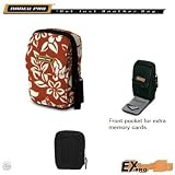 Ex-Pro Pac Designer Digital Camera Case, Water Proof Material, Designer Print for Smaller Camera s. Includes belt strap and shoulder strap. Strawberry, Brown & White.