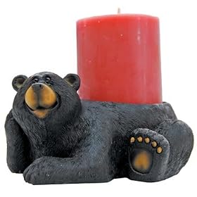 Cute Laying Down Black Bear Figure Decorative Pillar Candle Holder (Great Gift Idea) 7"