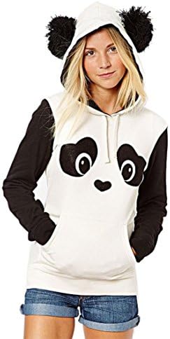 EKIMI Women's Panda Pocket Hoodie Sweatshirt Hooded Pullover Tops Blouse (M)