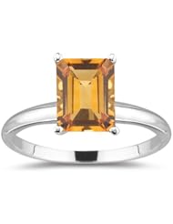 4.41 Cts of 12x10 mm AAA Oval Citrine Solitaire Ring in 18K White Gold