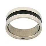 Stainless Steel Ring 316L Grooved Black Accented Flat Band Polish Finish 8mm Width by Bucasi