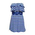 Ladies Blue White Striped Shingled Tube Dress with Belt