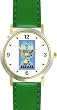 Israel Poster - Menorrah Judaica Jewish Theme - WATCHBUDDY&reg; DELUXE TWO-TONE THEME WATCH - Arabic Numbers - Green Leather Strap-Size-Large ( Men's Size or Jumbo Women's Size )