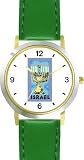 Israel Poster - Menorrah Judaica Jewish Theme - WATCHBUDDY&reg; DELUXE TWO-TONE THEME WATCH - Arabic Numbers - Green Leather Strap-Size-Large ( Men's Size or Jumbo Women's Size )