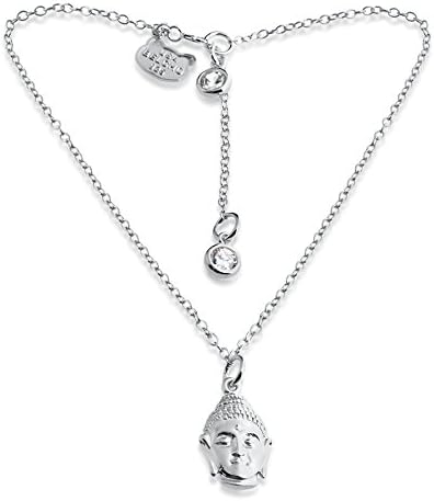 Buddha Head Pendant Anklet with 4mm Cubic Zirconia Bezel - 14k Plated/ 925 Sterling Silver (sterling-silver)