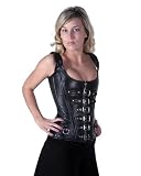 Shaper Corset Gothic Black Leather Steel Boned Overbust Corset Front Buckle up Back Lacing Corset with Steel Stud SC80077A