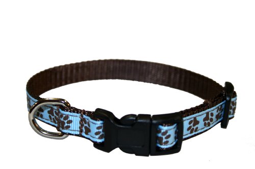 Xsmall Blue/Brown Puppy Paws Dog Collar: 1/2