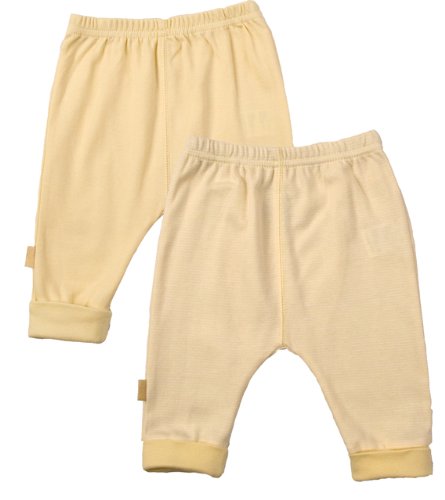 Kushies Packaged Layette 2 Pack Cuffed Pant, 6 Months, Yellow Solid / Stripe