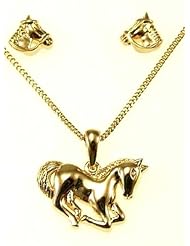 Kala-isjewels - Ladies - 18ct Gold Plated "" Horses ""Pendant ( 0,70"" ) , Earrings and Chain (17,71"" )