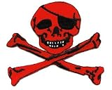 Skull and Crossbones Red Iron on Patch