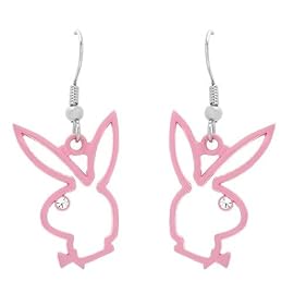 Playboy Earrings Pink Metal Bunny Logo Dangles Authentic Licensed Jewelry CPBE2054