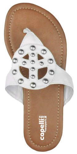 Girls Flip Flops:Capelli New York Peace Sign Cut Out Matte Pu Thong Girls Fashion Flip Flop White 12/13