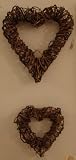 Set of 2 willow twig hearts . 1x small and 1x large brown wooden twigs natural