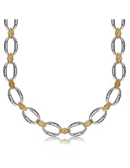 18K Yellow Gold and Sterling Silver Chain Necklace in a Fancy Filigree Motif