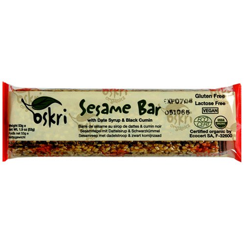 Oskri Organics Sesame Bars with Date Syrup and Black Cumin, 1.9-Ounce Bars (Pack of 36) by Oskri Organics
