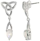 Sterling Silver Celtic Earrings, w/ Pear Cut Natural Moonstones, 1 1/4" (31mm) tall