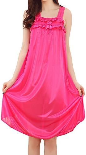 Columbustore Women's Sleeveless Silky Ruffle Slip Pajama Dress Midi Nightgown