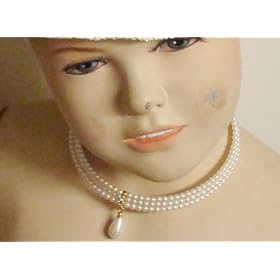 Three Strands Simulated Fine Ivory Beads Choker Necklace Earrings for Teens