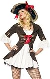 Sexy Halloween Costume Female Lady Pirate Brown Jacket Dress Captain Buccaneer Girl Outfit