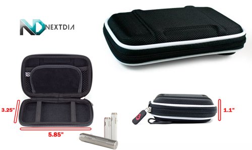 Electronic Cigarette Case - Compatible with - SMOKTech Mini Vivi Nova / Semi-hard Shell (Black Nylon) & Karabiner-Styled Hook for Keys + NextDia Cable Wrap