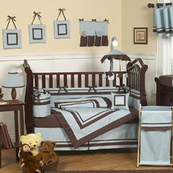 Blue and Brown Hotel Modern Baby Bedding 9pc Crib Set