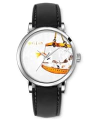 SPRAWL Aanalog Fashion Series Silver Ladies Watches of Genuine Black Leather Strap,Unique Wrist Watch for Women Girls Designed with Fishbowl -shaped bag
