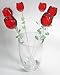 Set of Six (6) Glass Handcrafted Red Roses Flowers with Green Leaves 13