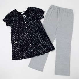 checkolo（チェコロ） 授乳口付 ランダムドット×無地パンツ半袖マタニティパジャマ （ネイビー/Mサイズ）