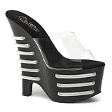 6 1/2 Inch Sexy Wedge Platform Shoes Clear UV Lines Black Light Reactive Clubbing