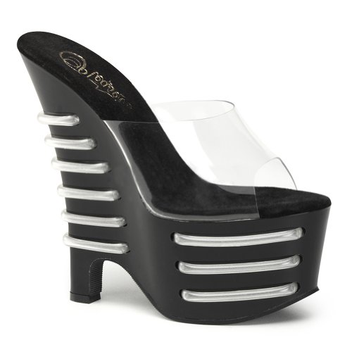 6 1/2 Inch Sexy Wedge Platform Shoes Clear UV Lines Black Light Reactive Clubbing