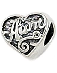 Zable (tm) Sterling Silver Aunt Heart Shape Pandora Compatible Bead / Charm