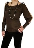Sexy Lurex-Shirt Schulterfrei Inkl.Mode-Schmuck in Braun