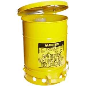 Justrite 09101 Oily Waste Galvanized Steel Safety Can, 6 Gallons Capacity, Yellow