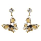 14k Yellow and White Gold, Butterfly Design Dangling Stud Screw Back Earring Lab Created Gems
