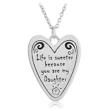 Chuvora .925 Sterling Silver Life is sweeter because you are my daughter Heart Pendant Necklace 18'', Gift for daughter